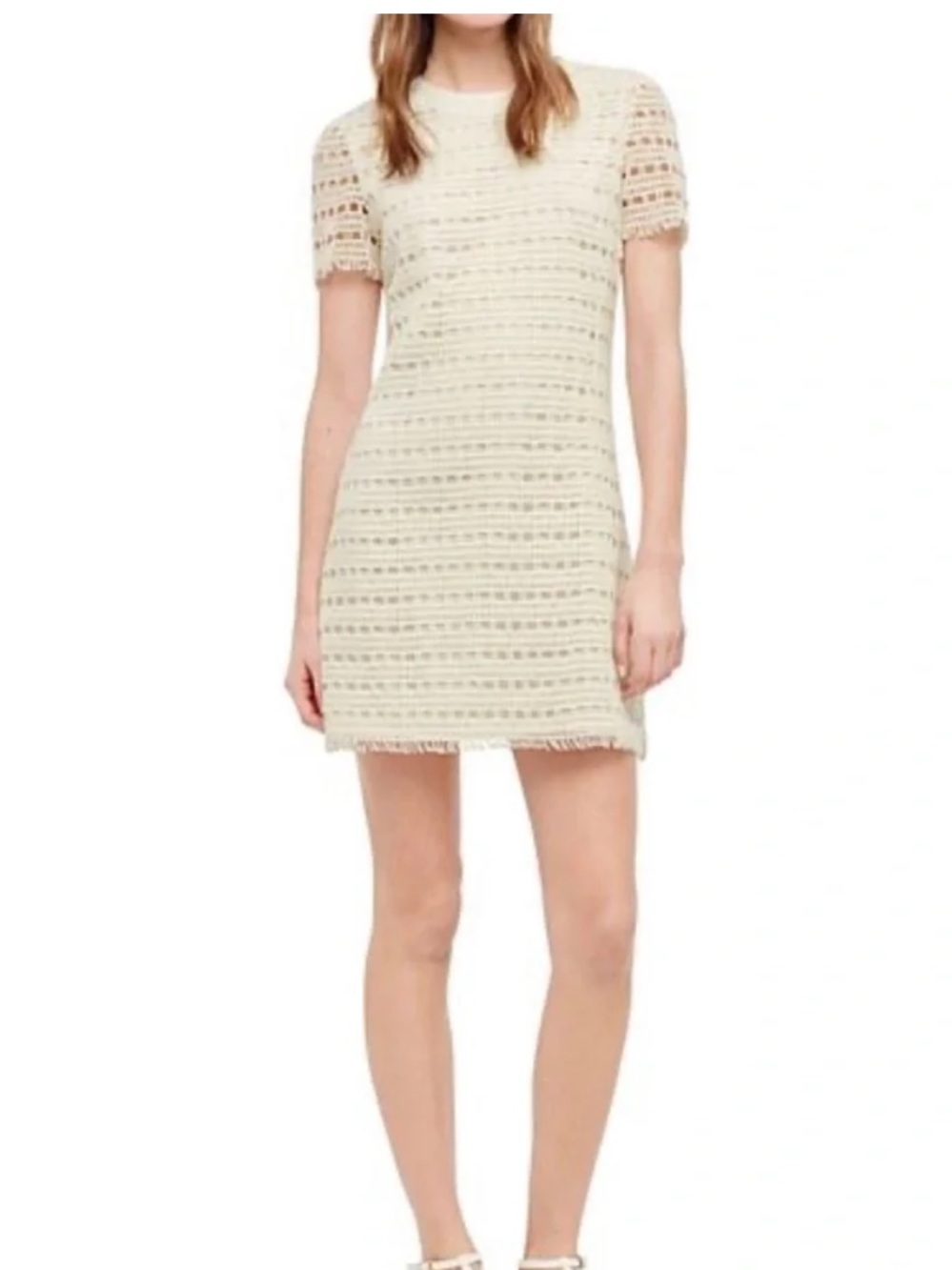 TORY BURCH Cream Shirt Sleeve Crochet Dress